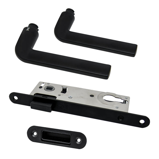 Studio Industrial Slim Round Rose Euro Lock Door Handle Set - Matt Black