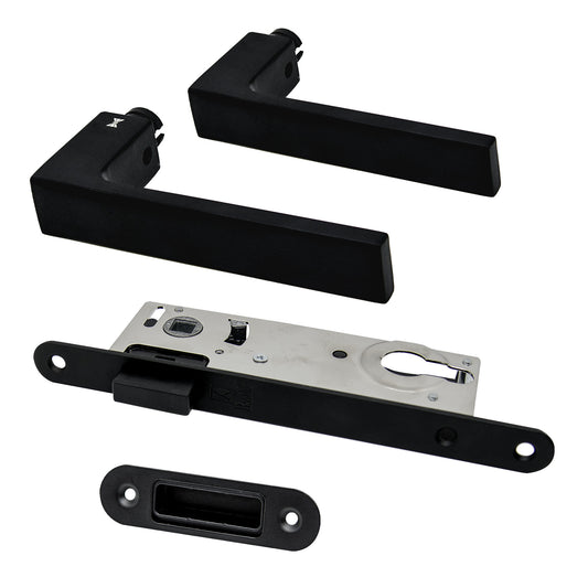 Studio Industrial Slim Square Rose Euro Lock Door Handle Set - Matt Black