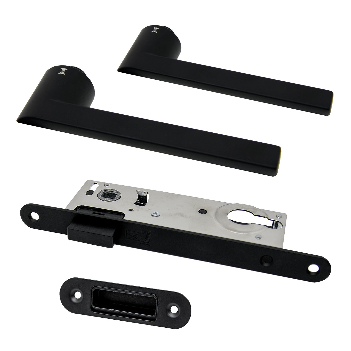 Studio Industrial Slim Round Rose Euro Lock Door Handle Set - Matt Black