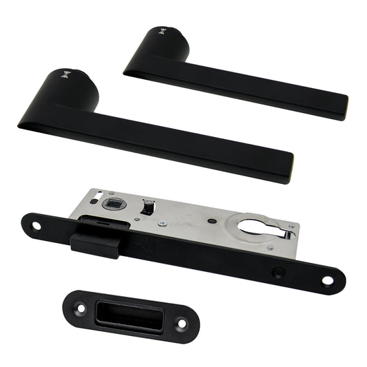 Studio Industrial Slim Round Rose Euro Lock Door Handle Set - Matt Black
