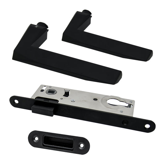 Studio Industrial Slim Square Rose Euro Lock Door Handle Set - Matt Black