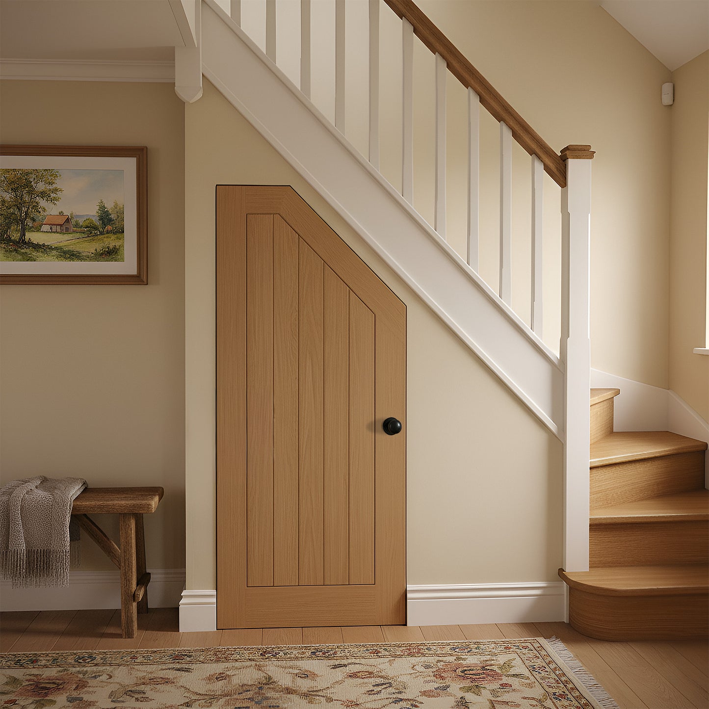 Oak Internal Fully Finished Farley Angled Under-Stair Made-to-Measure Cupboard FD30 Fire Door