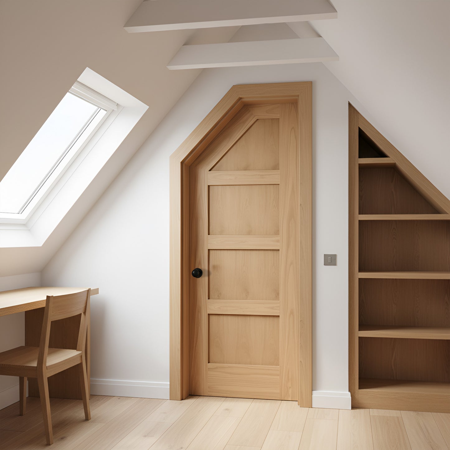 Oak Internal Unfinished Shaker 4 Panel Angled Under-Stair Made-to-Measure Cupboard Door