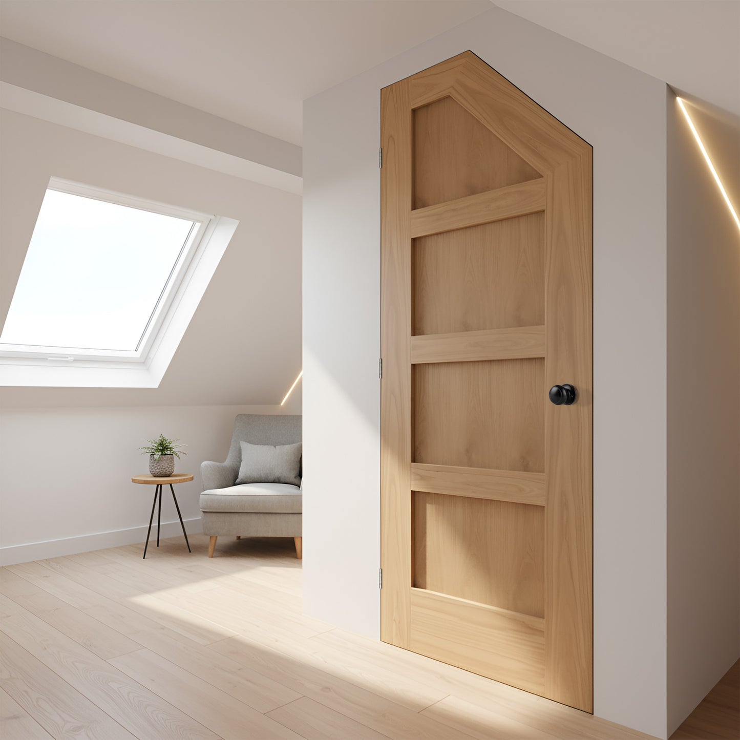 Oak Internal Unfinished Shaker 4 Panel Angled Under-Stair Made-to-Measure Cupboard FD30 Fire Door