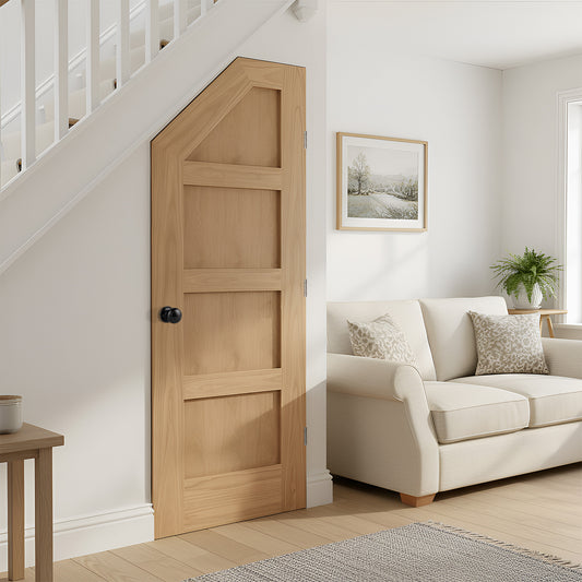 Oak Internal Unfinished Shaker 4 Panel Angled Under-Stair Made-to-Measure Cupboard Door