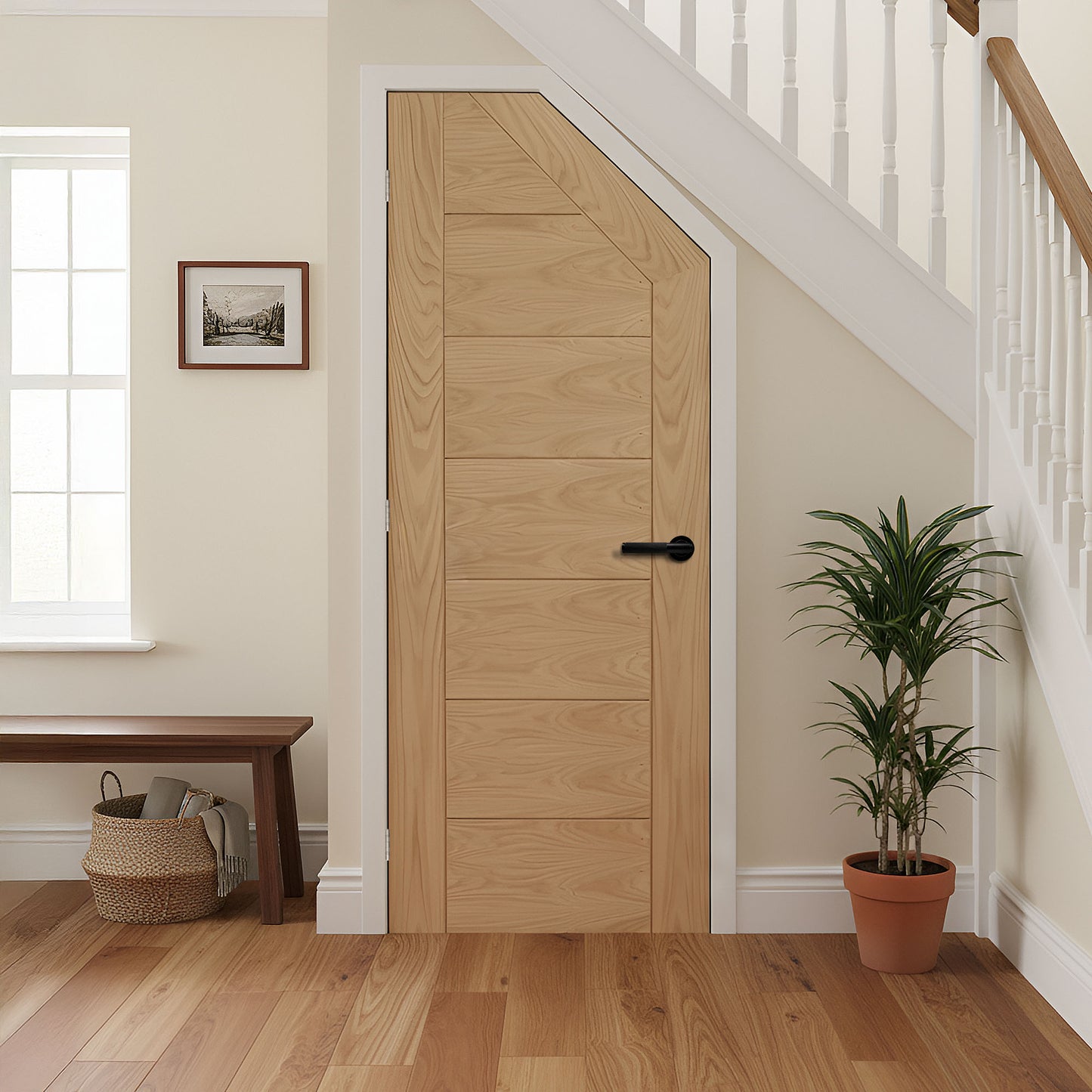 Oak Internal Fully Finished Pedrena Angled Under-Stair Made-to-Measure Cupboard FD30 Fire Door