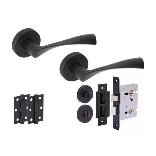 Twist Internal Bathroom Lever Handle On Round Rose Pack - Matt Black (116752)