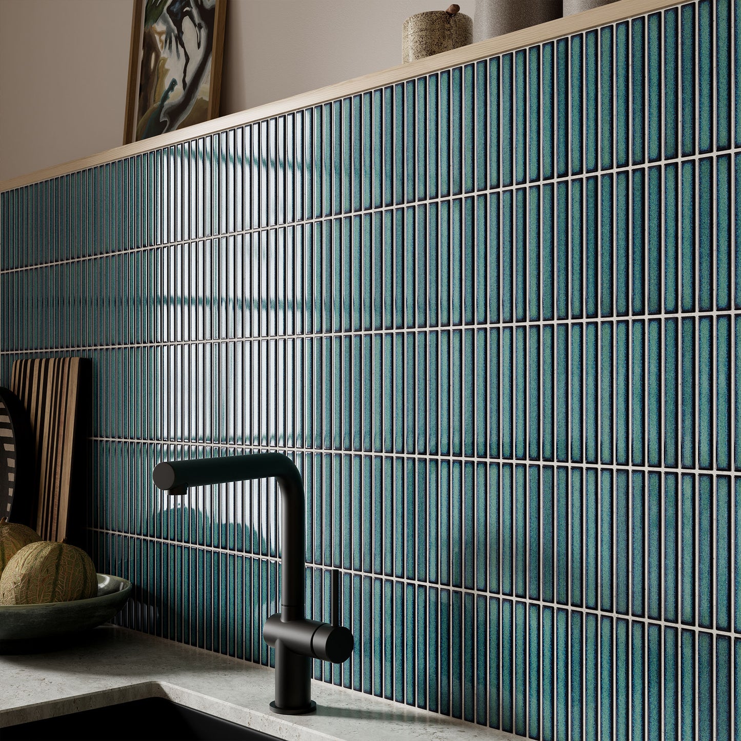 Green Gloss - Linear Smooth Mosaic Porcelain Wall Tile Sample
