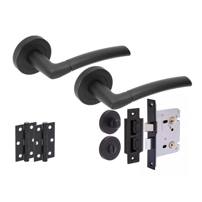 Zoom Internal Bathroom Lever Handle On Round Rose Pack - Matt Black