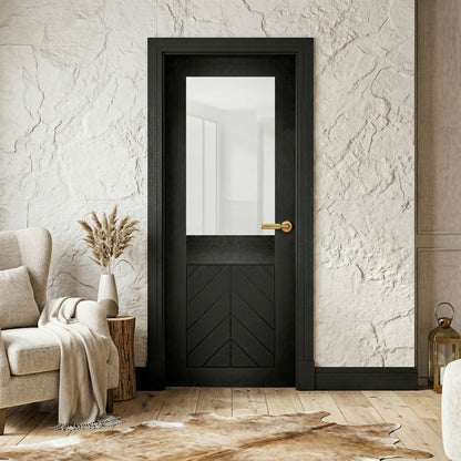 Black Internal Fully Finished Oak Chevron Clear Glass Door