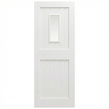 White Painted External Pine 2 Panel 1 Light Clear Glass Stable Door