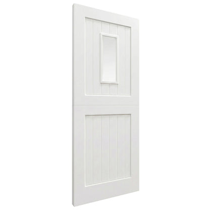 White Painted External Pine 2 Panel 1 Light Clear Glass Stable Door